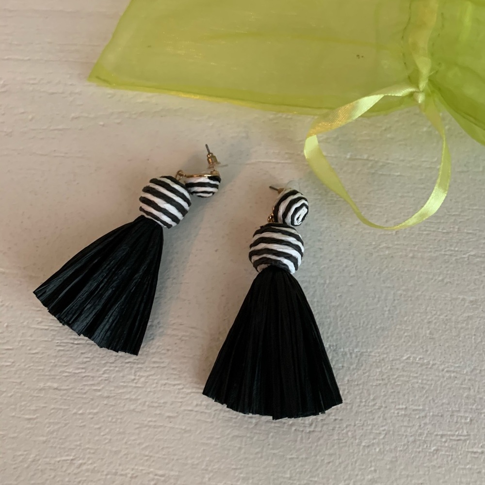 Black and White Tassel Earrings